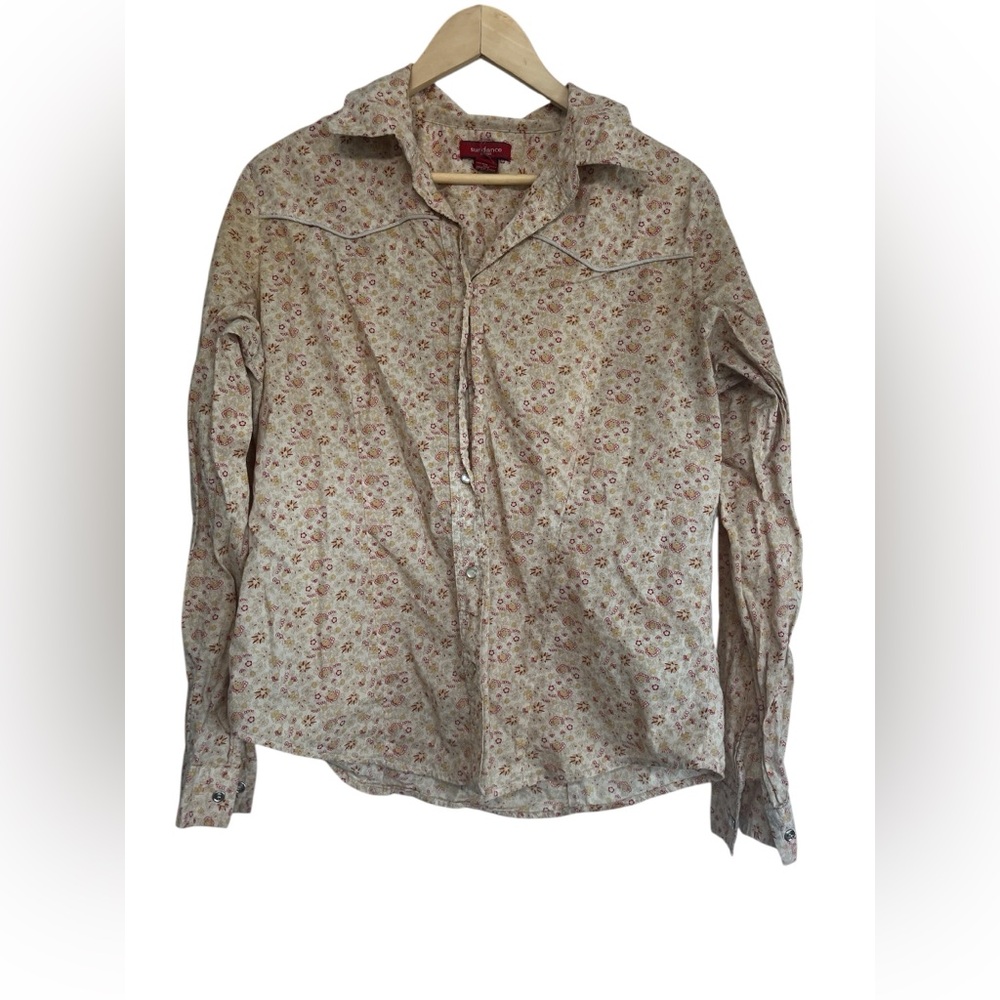 Sundance Floral Western Button Down Shirt Women’s 14 Biege Red Vintage Hong Kong